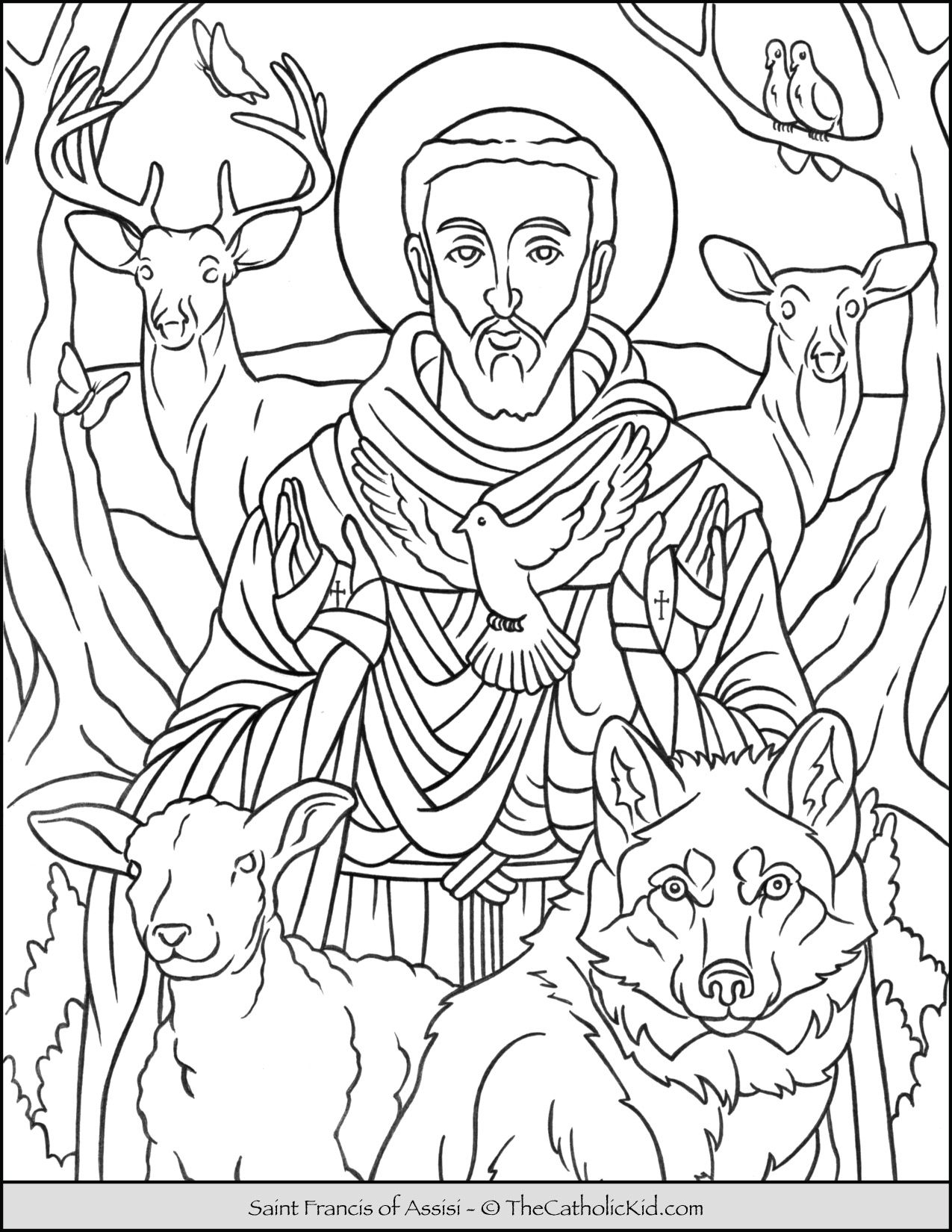 Saint Francis Of Assisi Catholic Coloring Page TheCatholicKid 