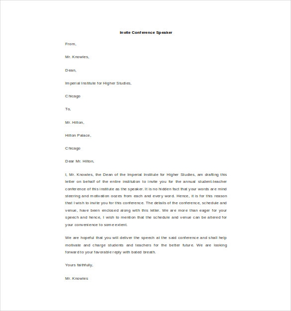 Sample Invitation Letter For Keynote Speaker Onvacationswall