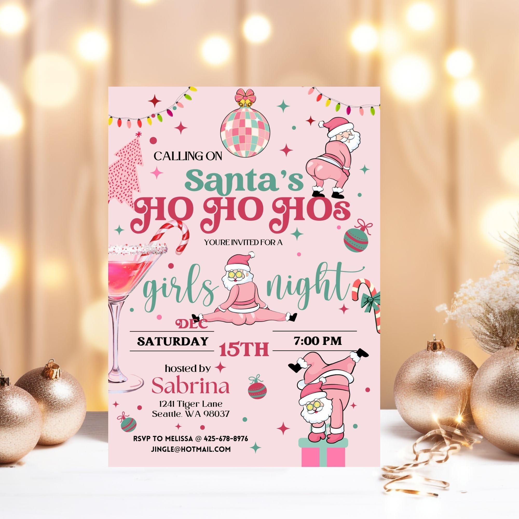 Santa 39 s Favorite Ho Ho Hos Printable Invitation Girls Night Christmas 