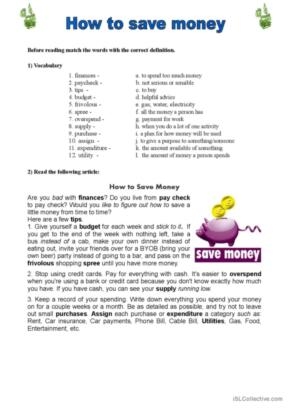 saving money worksheet
