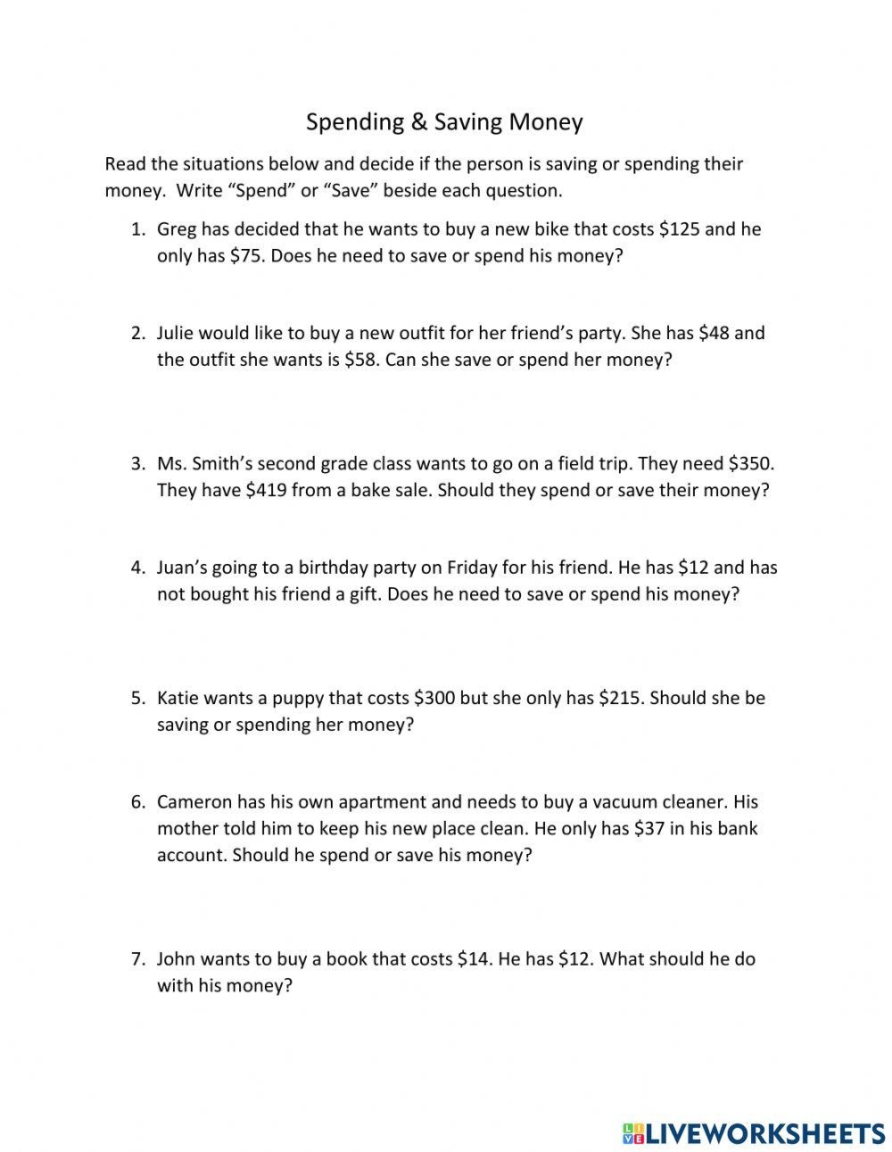 Saving Money Worksheets Library