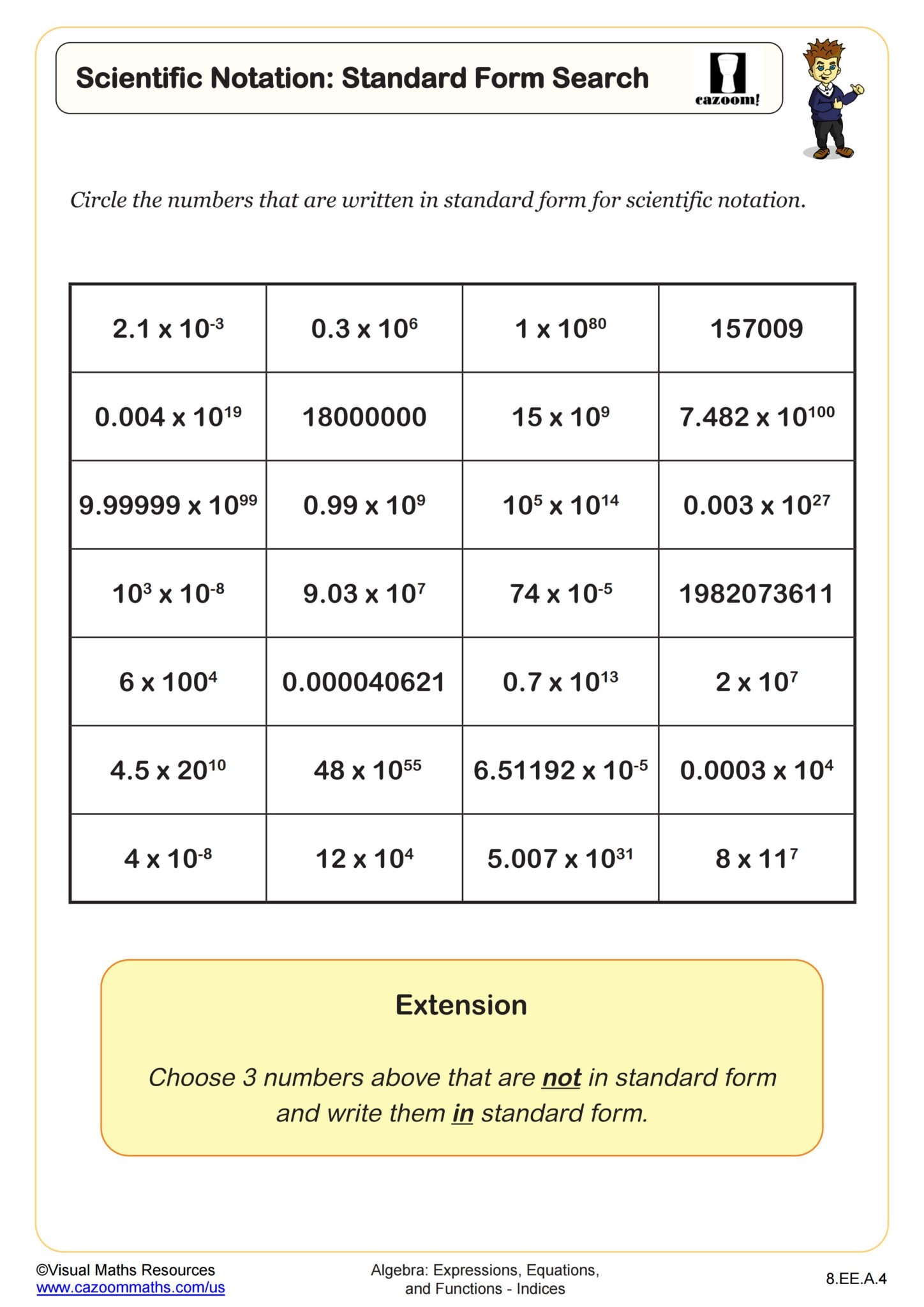 scientific notation to standard form worksheet