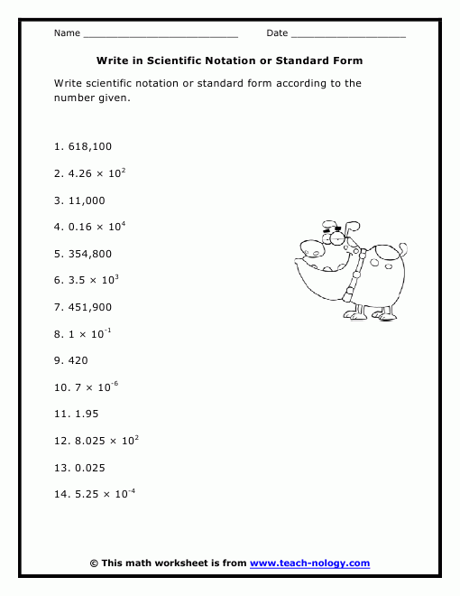 Scientific Notation To Standard Form Worksheet