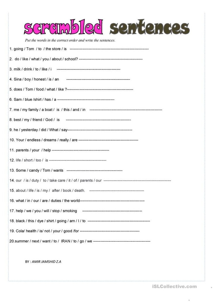Scrambled Sentences Worksheets Printable Ronald Worksheets