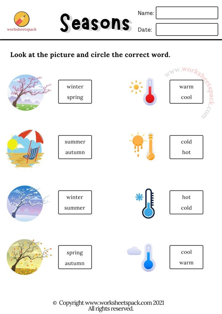 Seasons Worksheets Printable And Online Worksheets Pack Seasons 