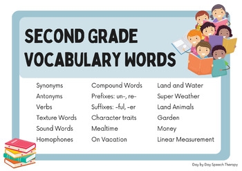 Second Grade Vocabulary Flash Cards By Day By Day Speech Therapy