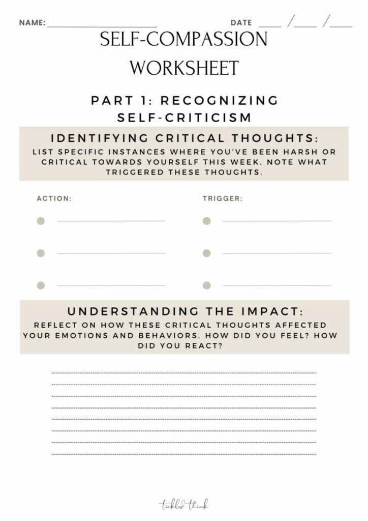 Self Compassion Worksheet Tickled Think