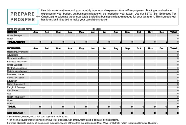 self employed income worksheet