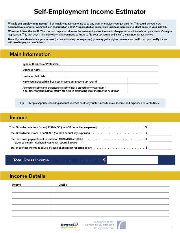 Self Employment Income Estimator Tool Beyond The Basics Worksheets
