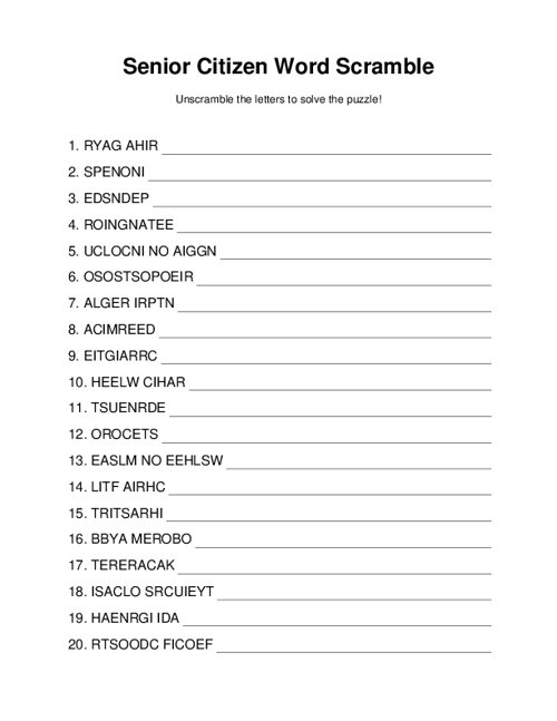 Senior Citizen Word Scramble