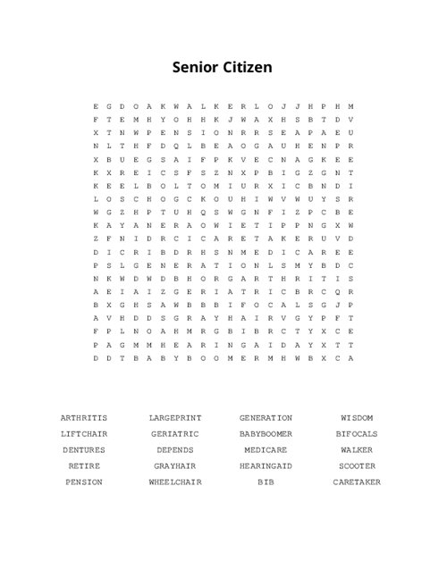 Senior Citizen Word Search