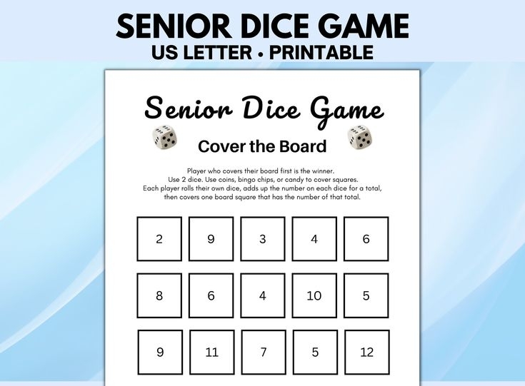 Senior Dice Game Printable Games For Seniors Retirement Games 