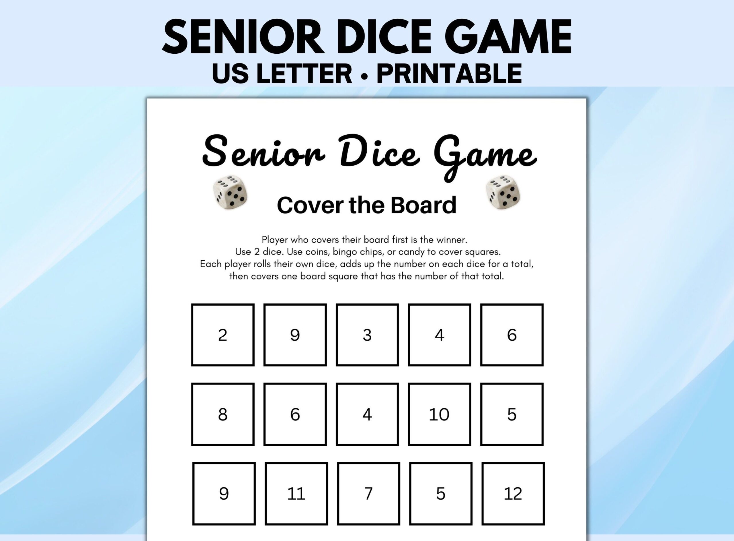 Senior Dice Game Printable Games For Seniors Retirement Games