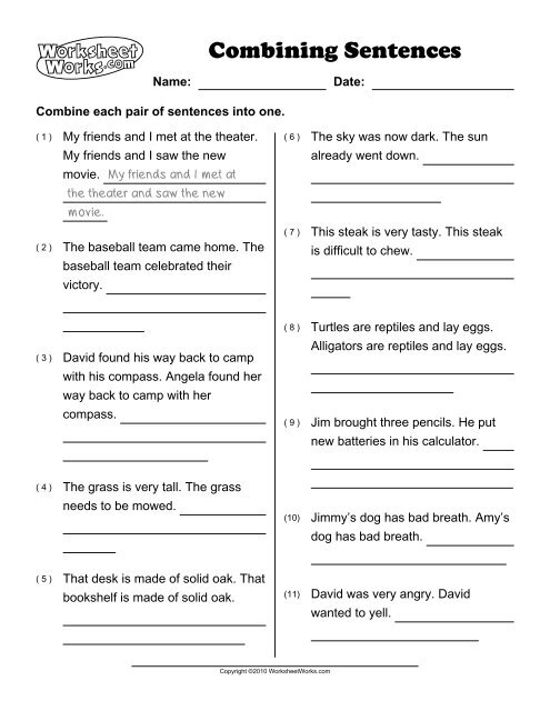 Sentence Combining Worksheet 2 Worksheets Library