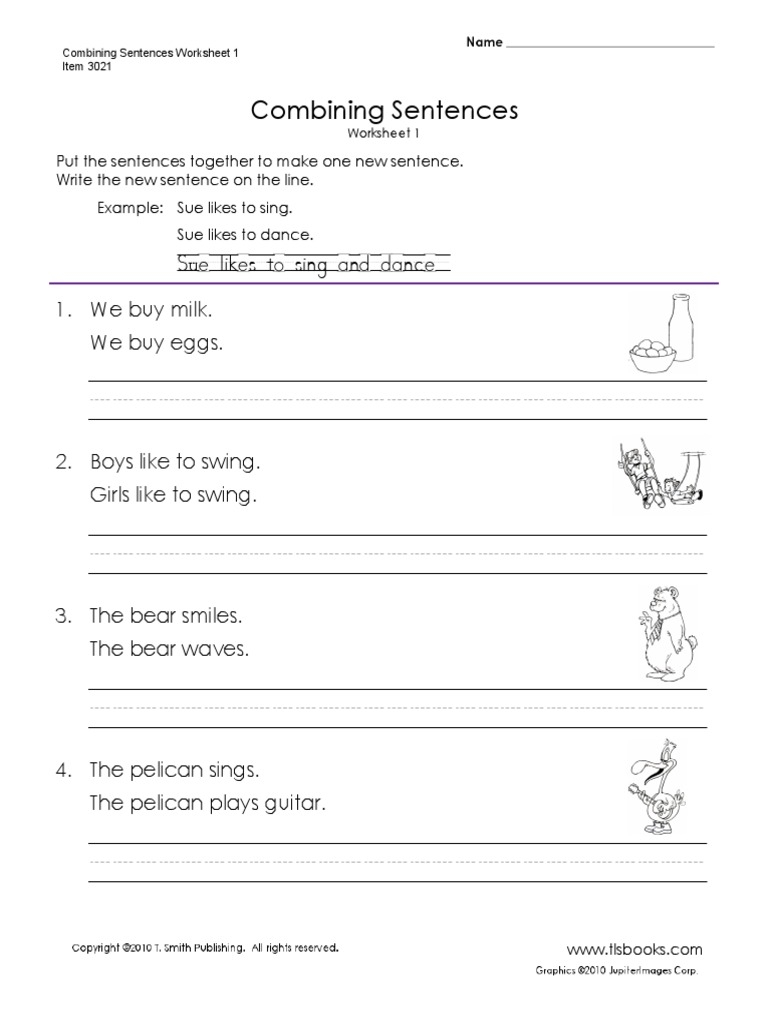 Sentence Patterns Combining Sentences Writing Worksheets 