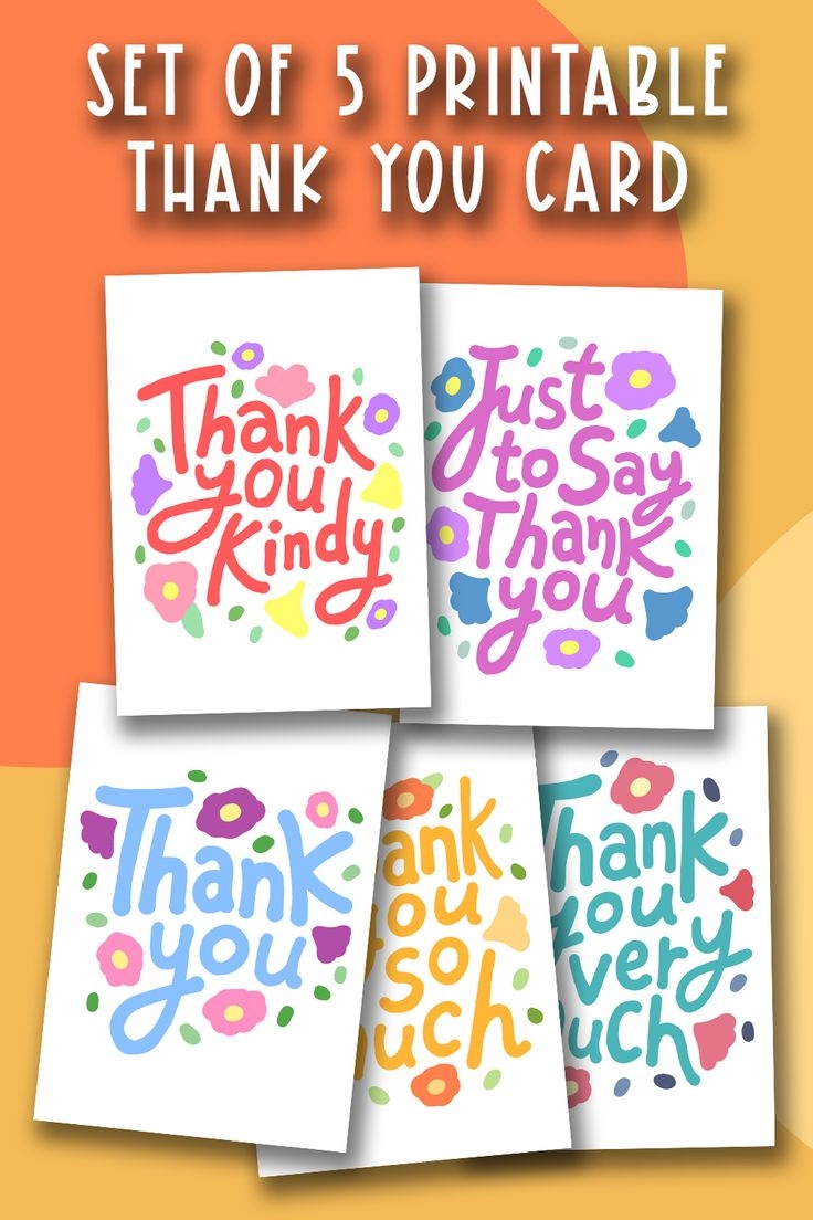Set Of 5 Thank You Cards Printable Cards Thank You Printable Simple 