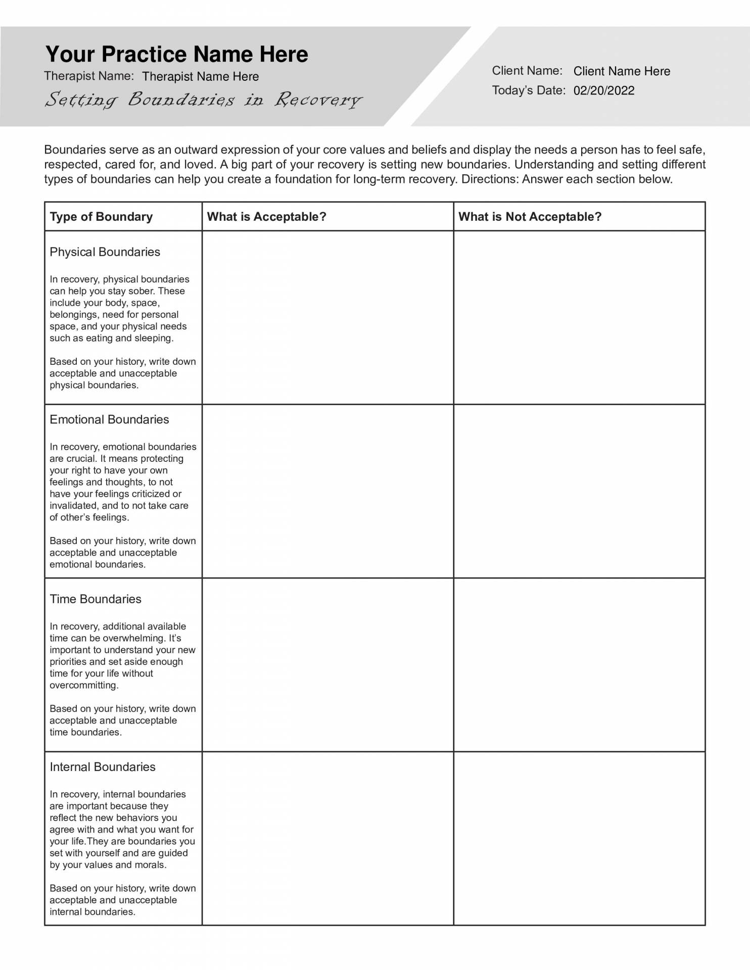 Setting Boundaries Worksheet PDF Journey To Recovery Worksheets 
