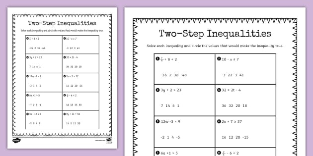 inequality equations worksheet