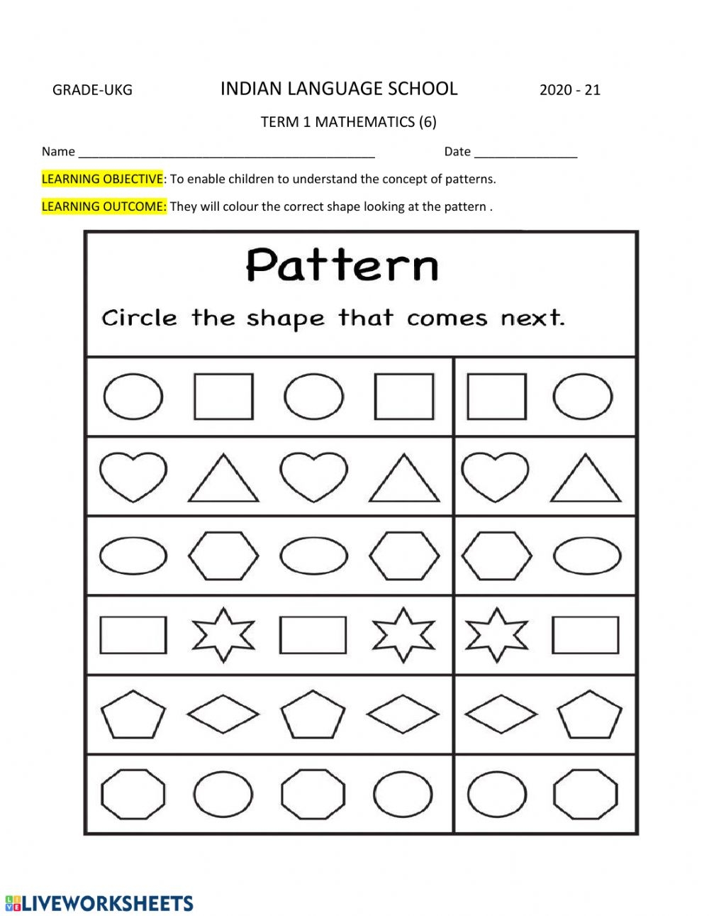 Shapes And Patterns Worksheet ShapesWorksheets