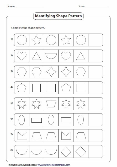 Shapes Patterns Worksheets