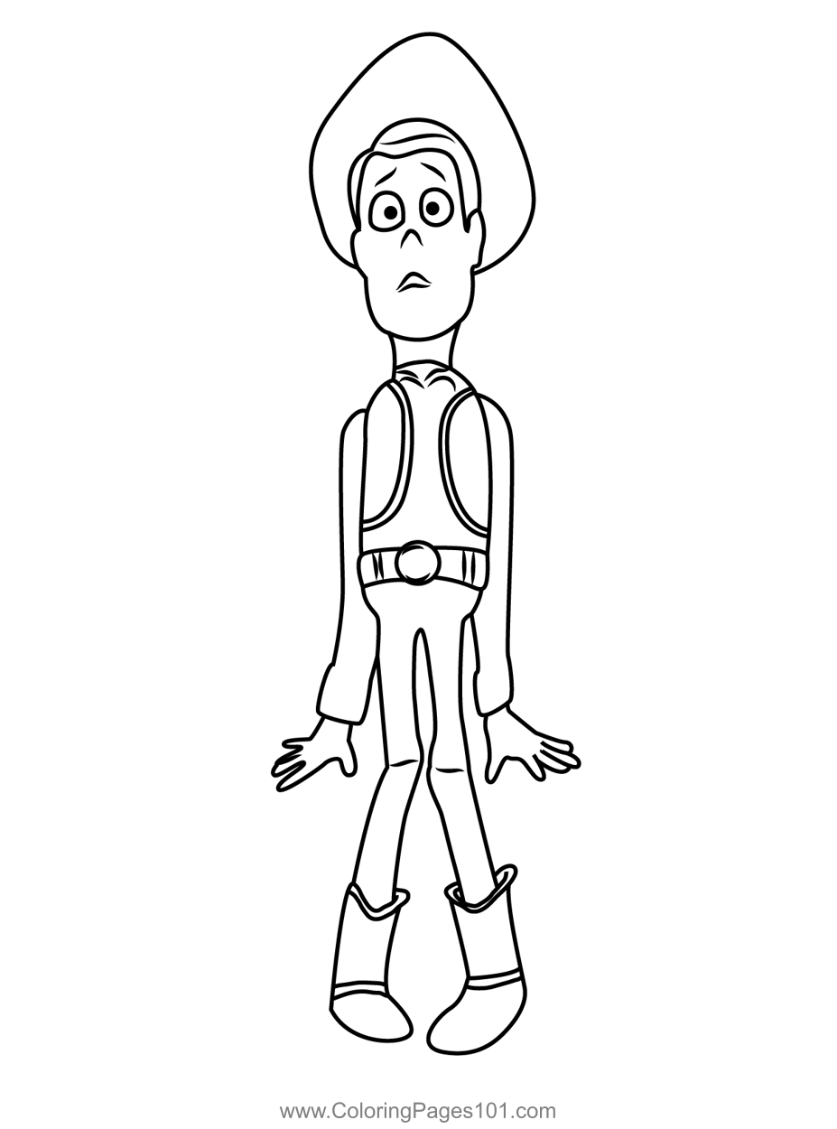 Sheriff Woody Gets Scared Coloring Page For Kids Free Toy Story 