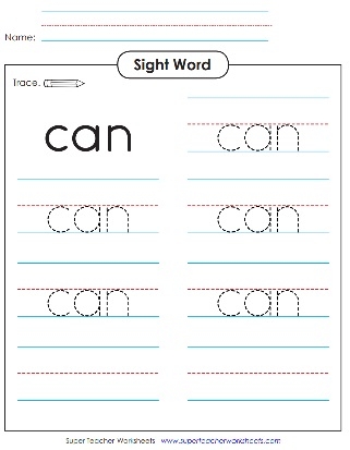 sight word can worksheet