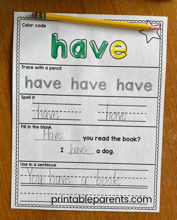 Sight Word Have Worksheet Printable Parents Worksheets Library