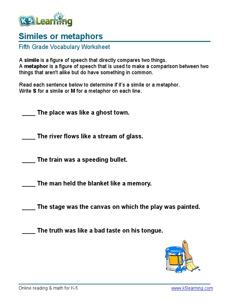 simile metaphor worksheet