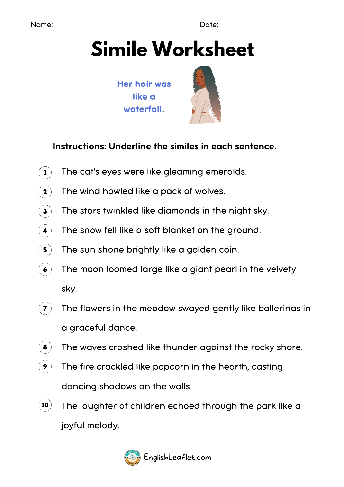 Simile Worksheets With Answers EnglishLeaflet