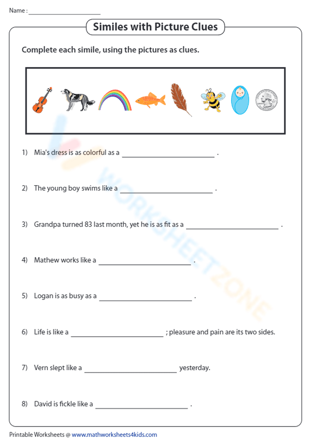 Similes With Picture Clues Worksheet Worksheets Library