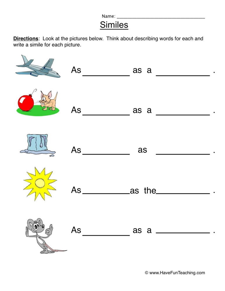 Similes Worksheet By Teach Simple