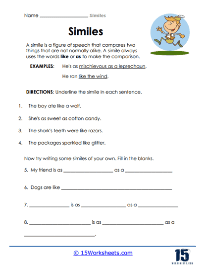 simile practice worksheets