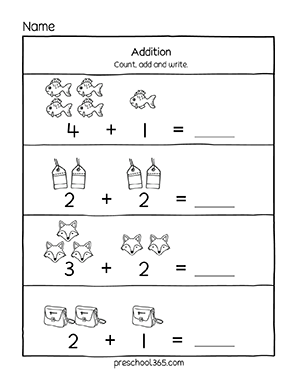 pre k addition worksheets