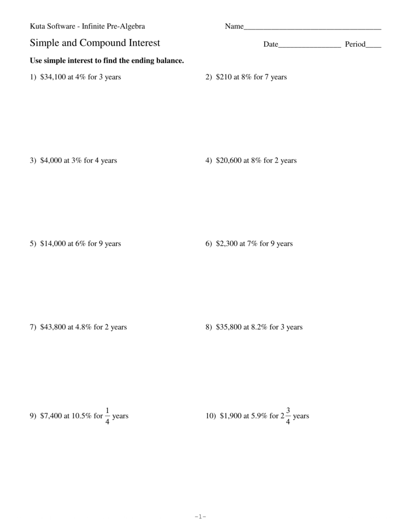 Simple And Compound Interest Worksheet Db excel