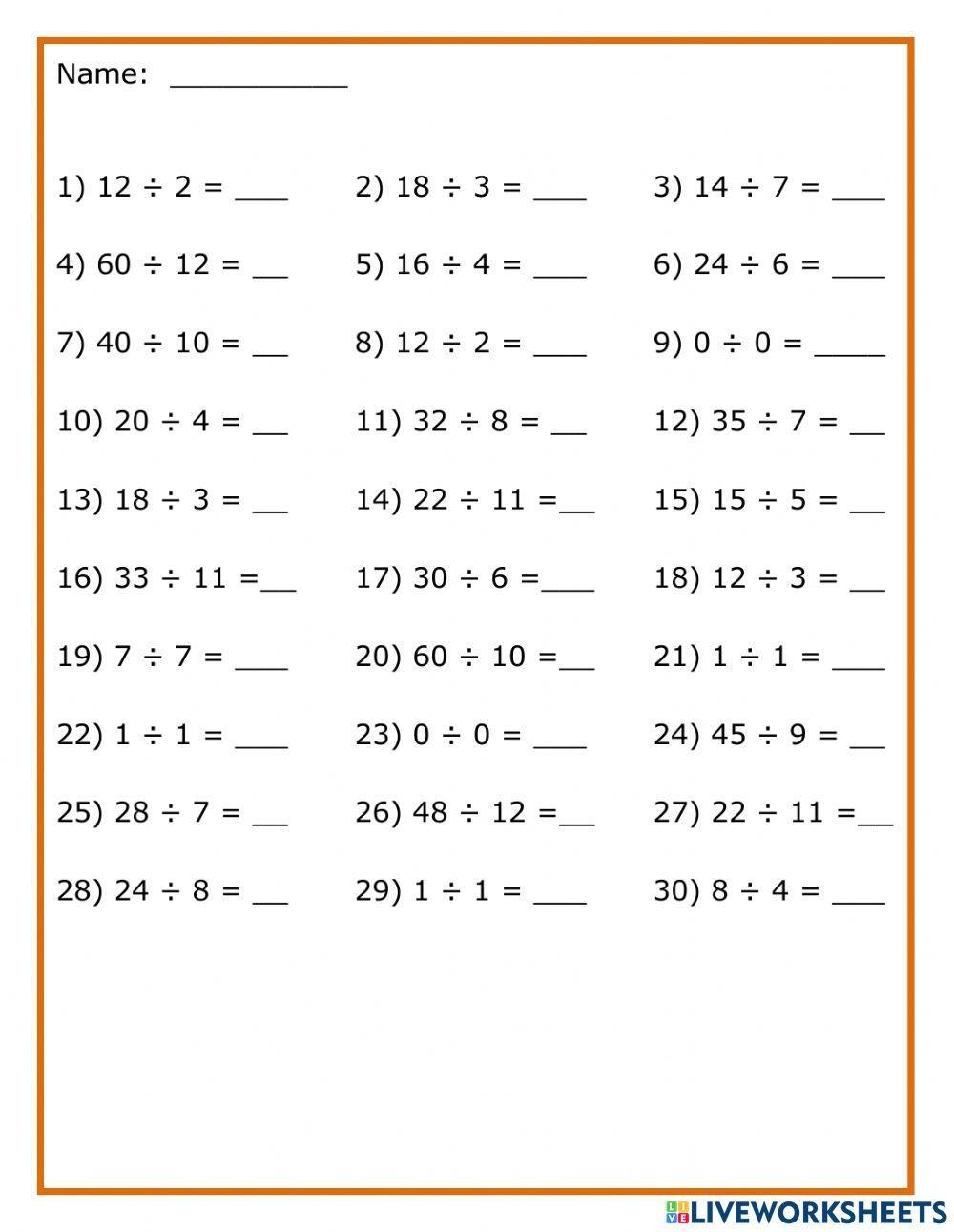 Simple Division Activity Live Worksheets Worksheets Library