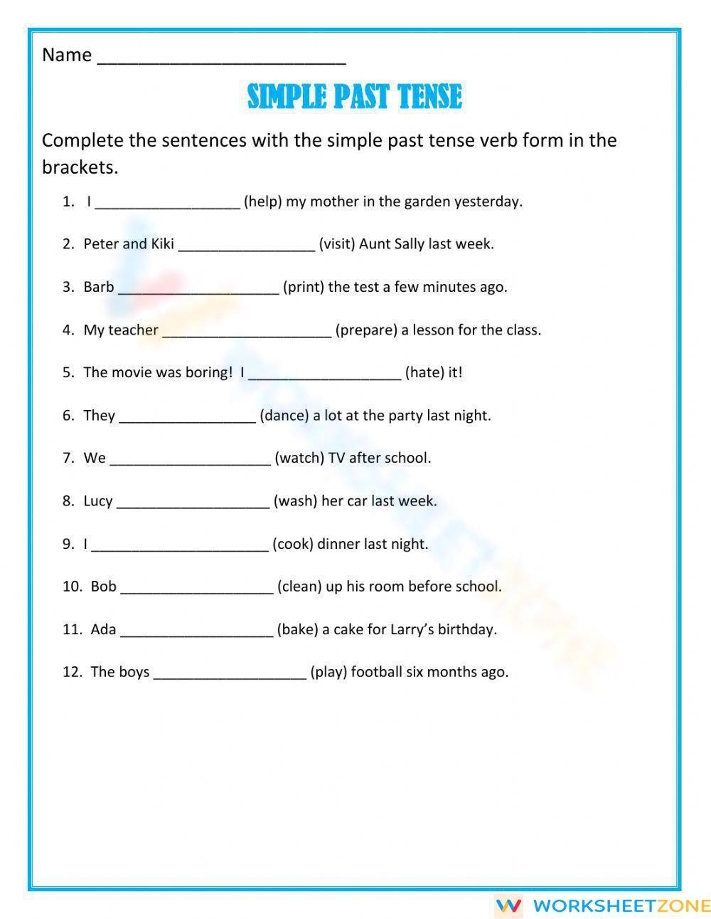 Simple Past Tense Exercises Free Printable Simple Past Tense ESL 