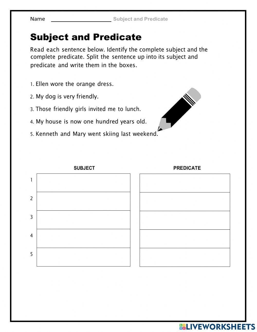 simple subject simple predicate worksheets