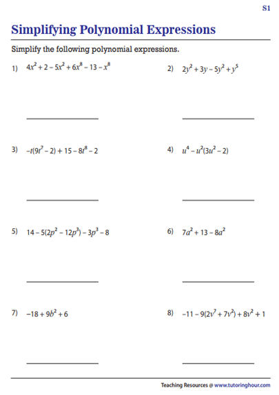 Simplifying Polynomial Expressions Worksheets Worksheets Library