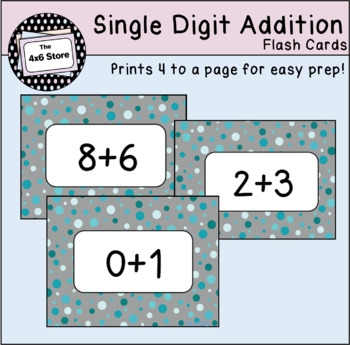 Single Digit Addition Printable Flash Cards Blue Dots By The 4x6 Store