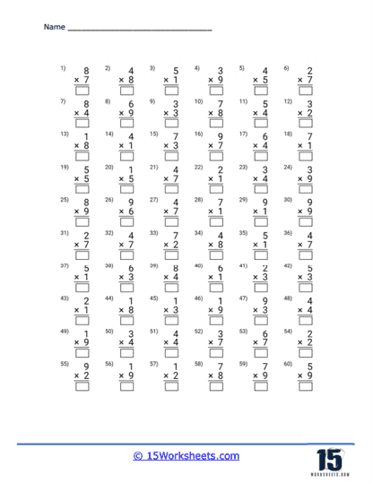 single digit multiplication worksheet