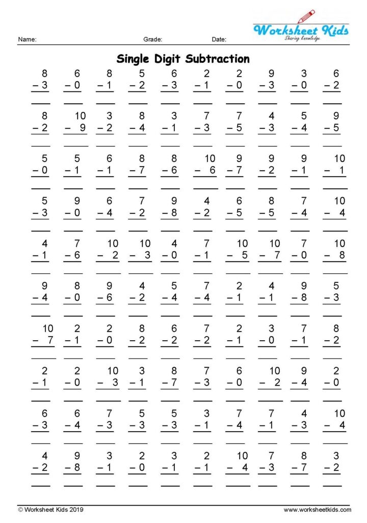 single digit addition and subtraction worksheets