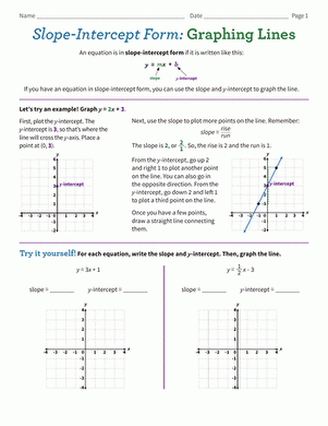 Slope Intercept Form Graphing Lines Worksheet Education