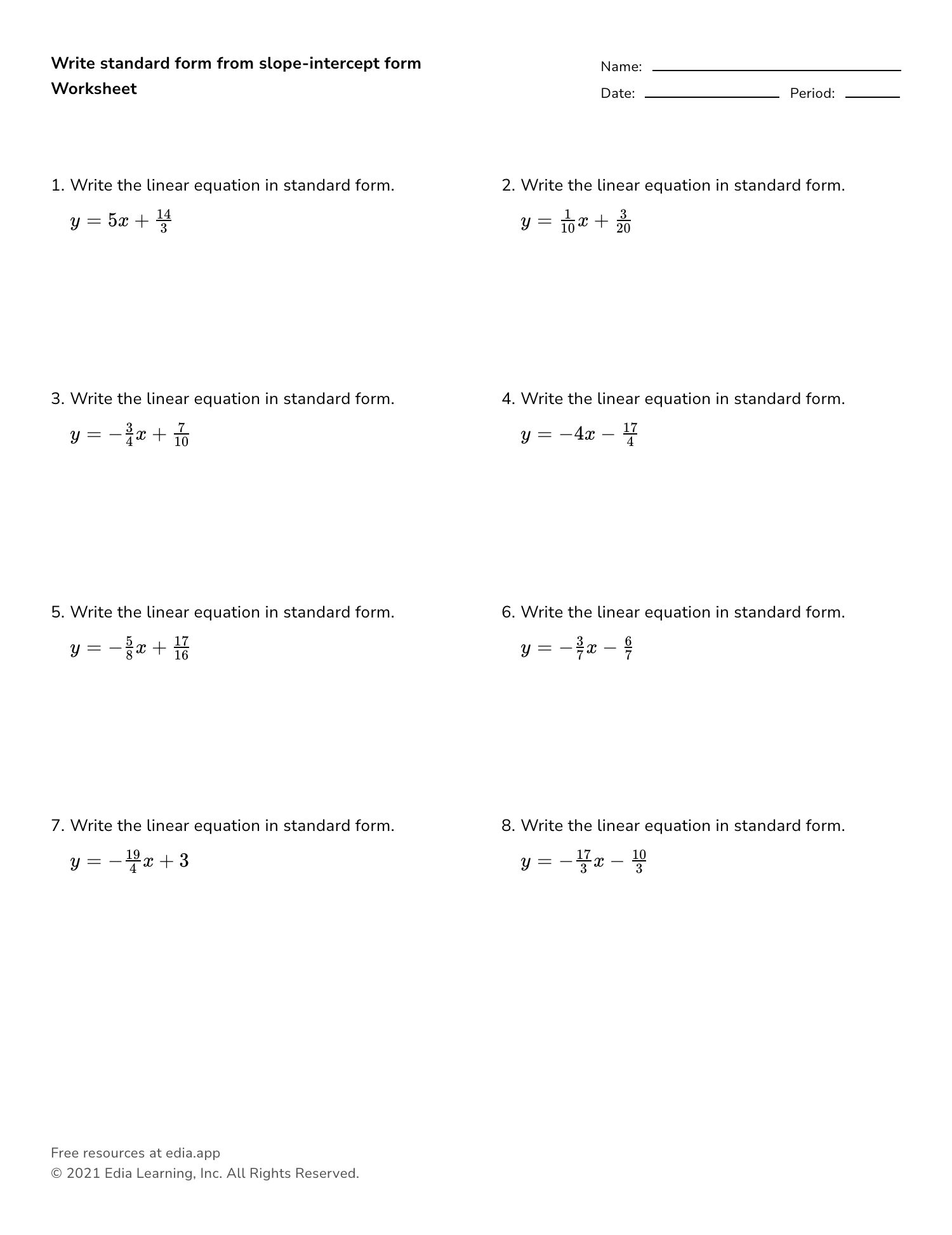 point slope form worksheet pdf