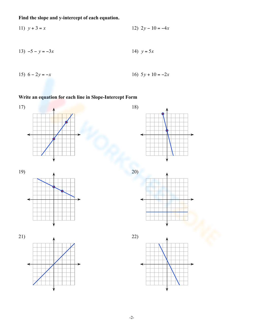 slope intercept form worksheet pdf