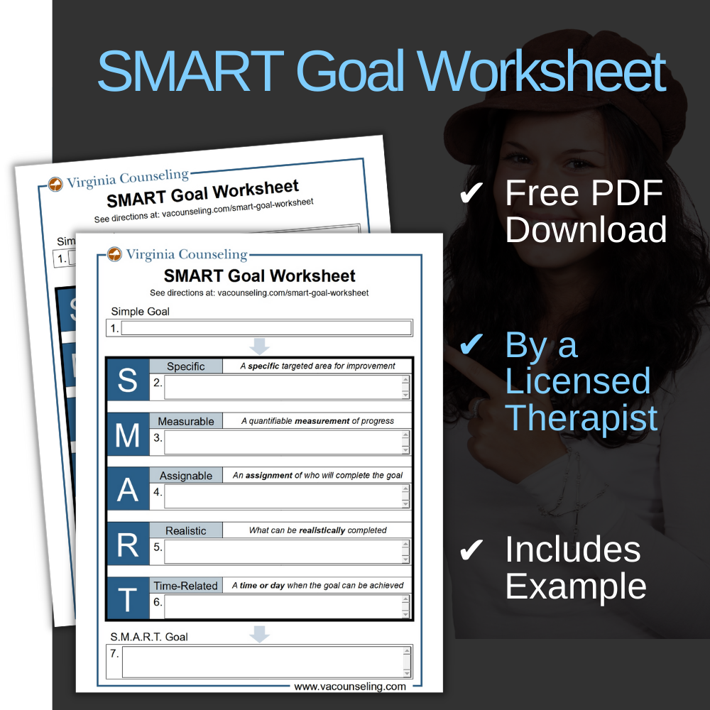 SMART Goal Worksheet 1000x1000 Virginia Counseling Midlothian VA 