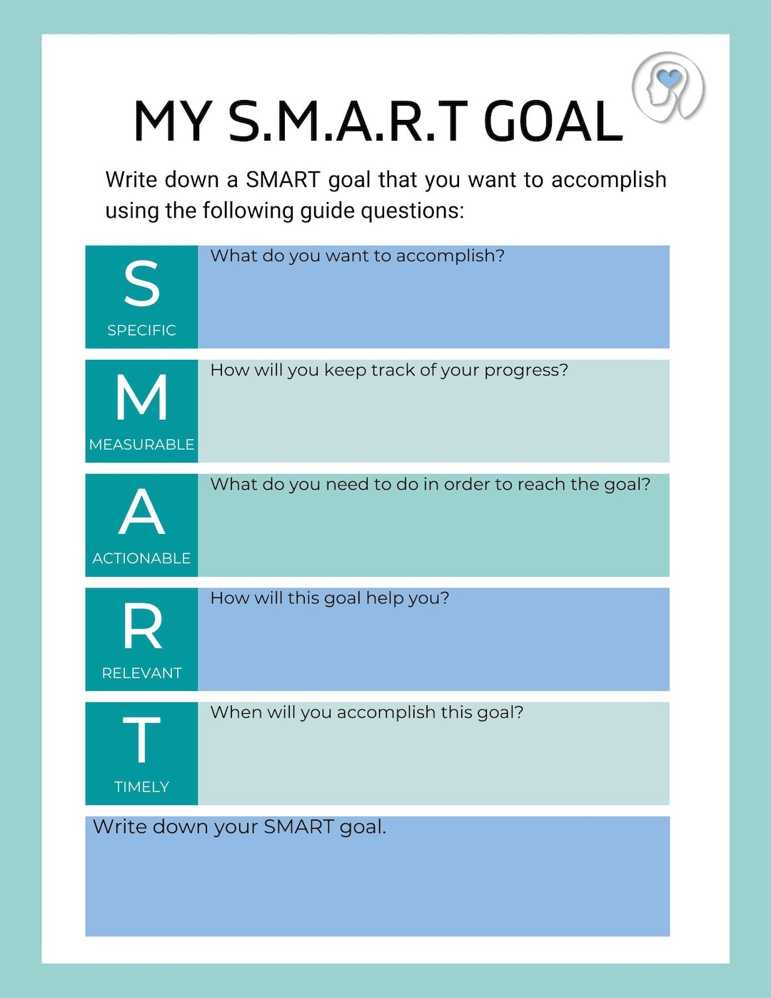 SMART Goals Worksheet PDF Etsy