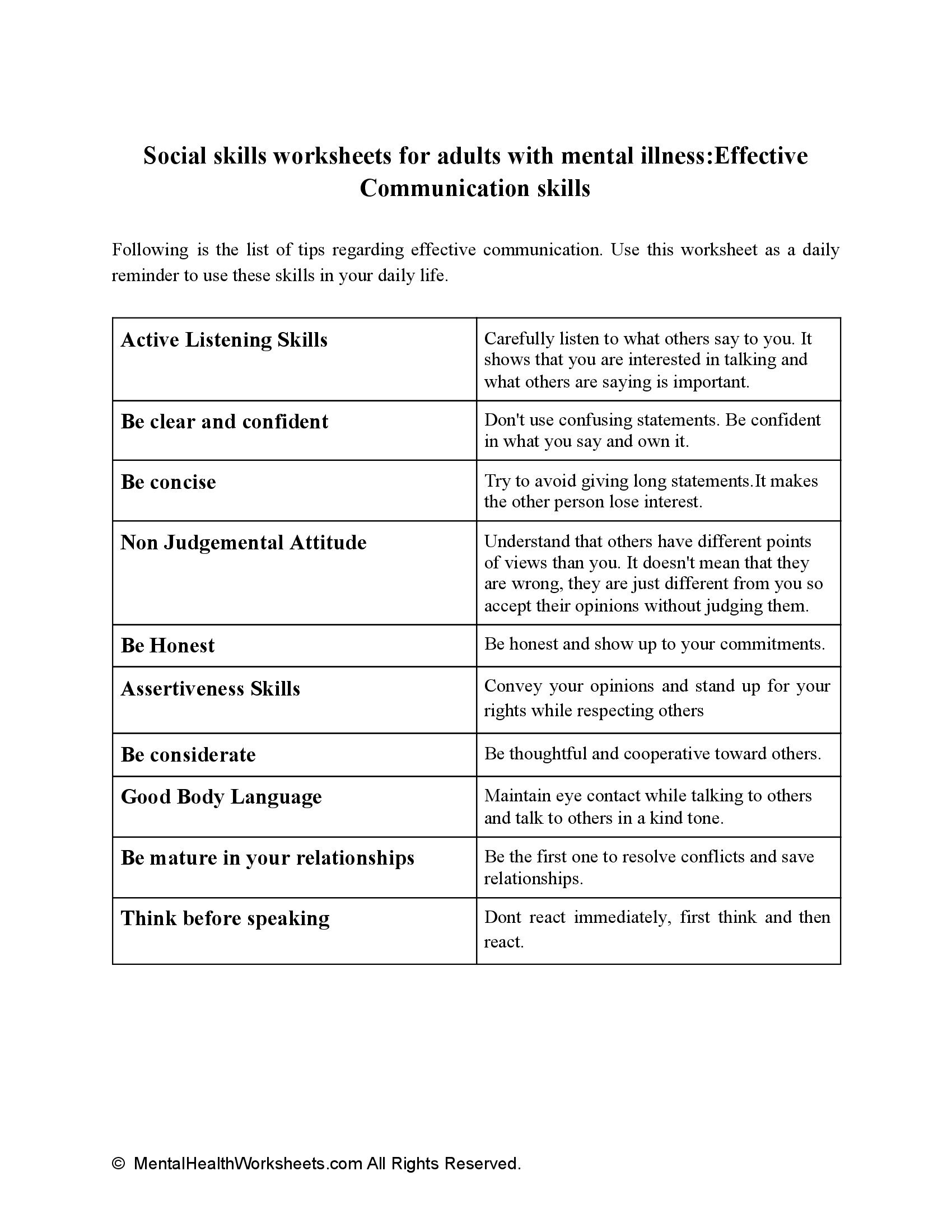 Social Skills For Adults Worksheets SkillsWorksheets