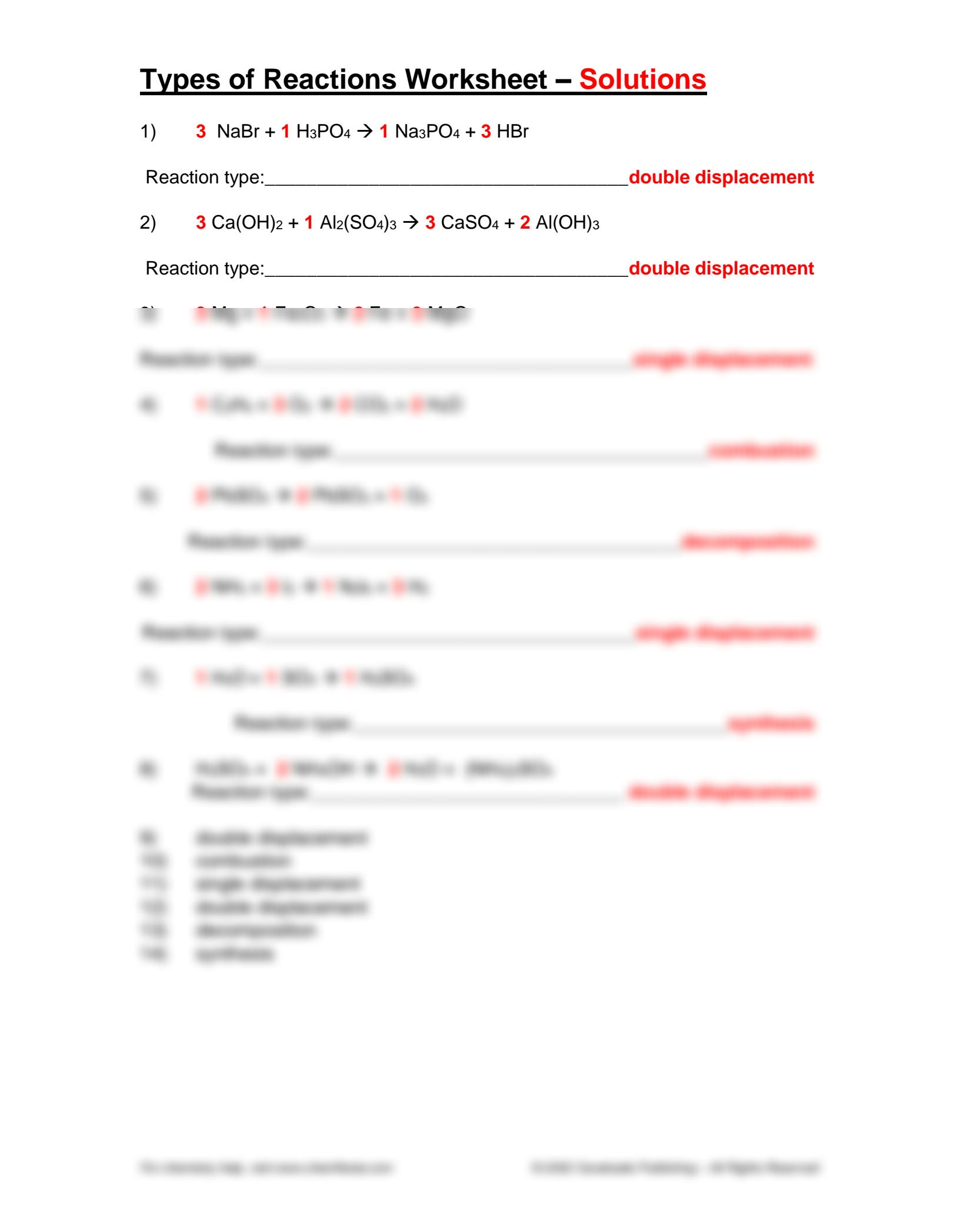 SOLUTION Activitytypesofreactions Worksheet Answers Studypool