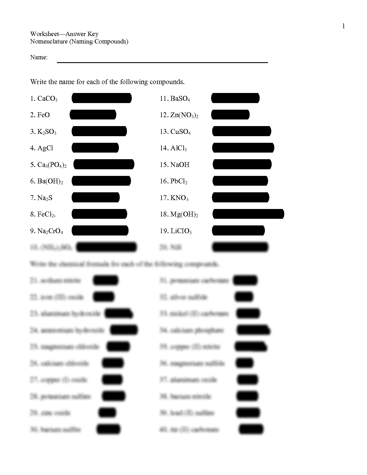 SOLUTION Ch 301 Nomenclature Worksheet Answer Key Studypool 