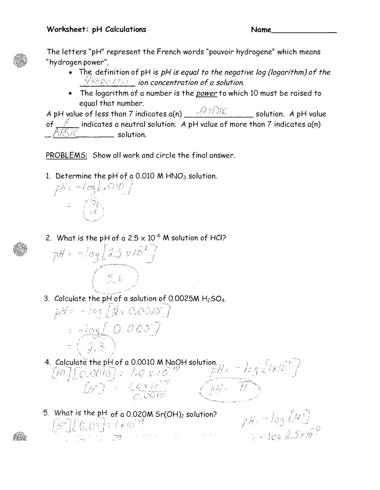 SOLUTION Chemistry Ph And Poh Calculations Study Guide Studypool 